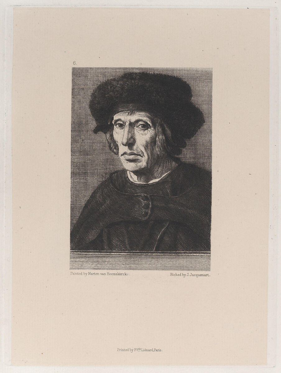Portrait of Jacob van Veen, after Maarten van Heemskerck, Jules-Ferdinand Jacquemart (French, Paris 1837–1880 Paris), Etching on chine collé 