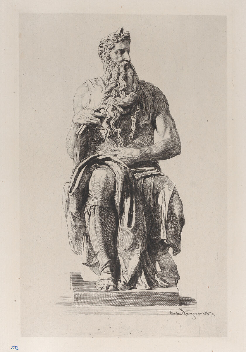 Moses, after Michelangelo, Jules-Ferdinand Jacquemart (French, Paris 1837–1880 Paris), Etching; third state of five (Gonse) 