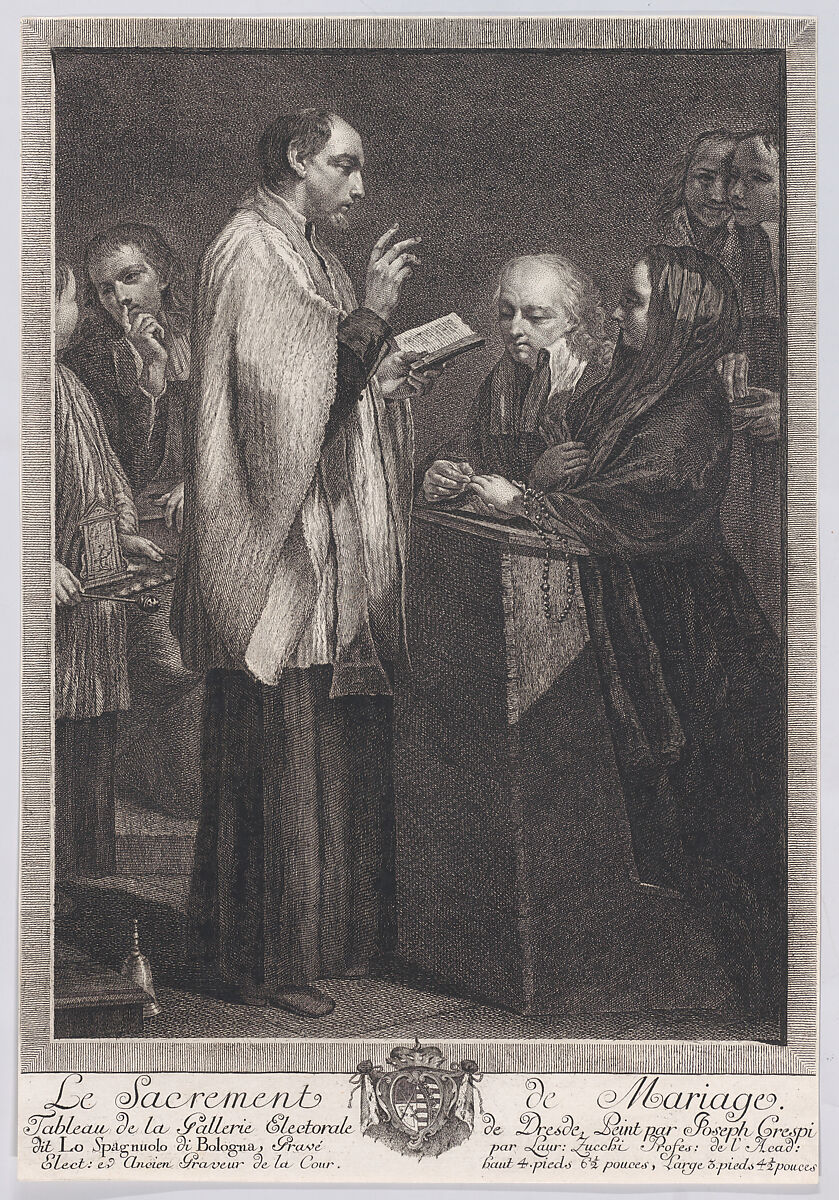 Marriage, from "The Seven Sacraments", Lorenzo Zucchi (Italian, Venice 1704–1779 Dresden), Etching 
