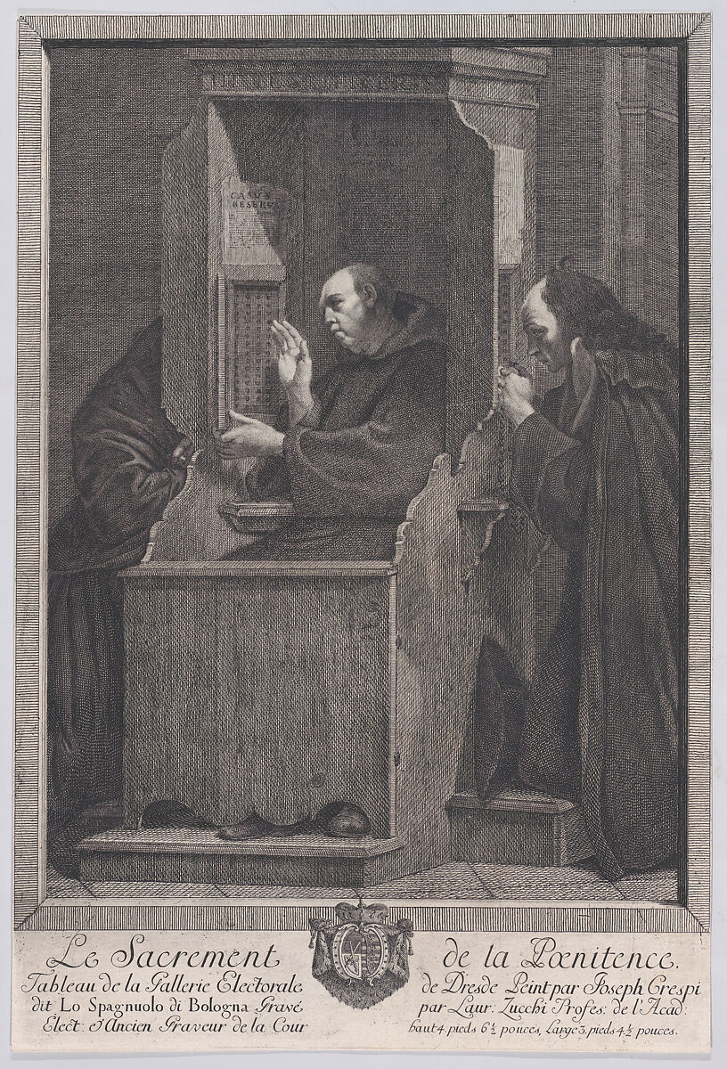 Penitence, from "The Seven Sacraments", Lorenzo Zucchi (Italian, Venice 1704–1779 Dresden), Etching 