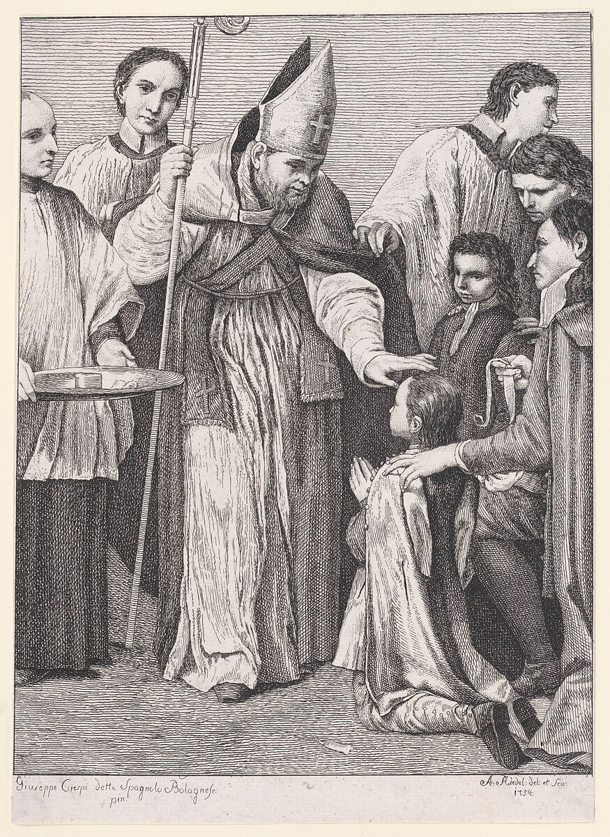 Confirmation, from "The Seven Sacraments", Johann Anton Riedel (Swiss, 1736–1816), Etching 