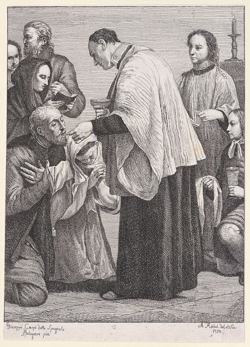 Holy Eucharist, from "The Seven Sacraments", Johann Anton Riedel (Swiss, 1736–1816), Etching 