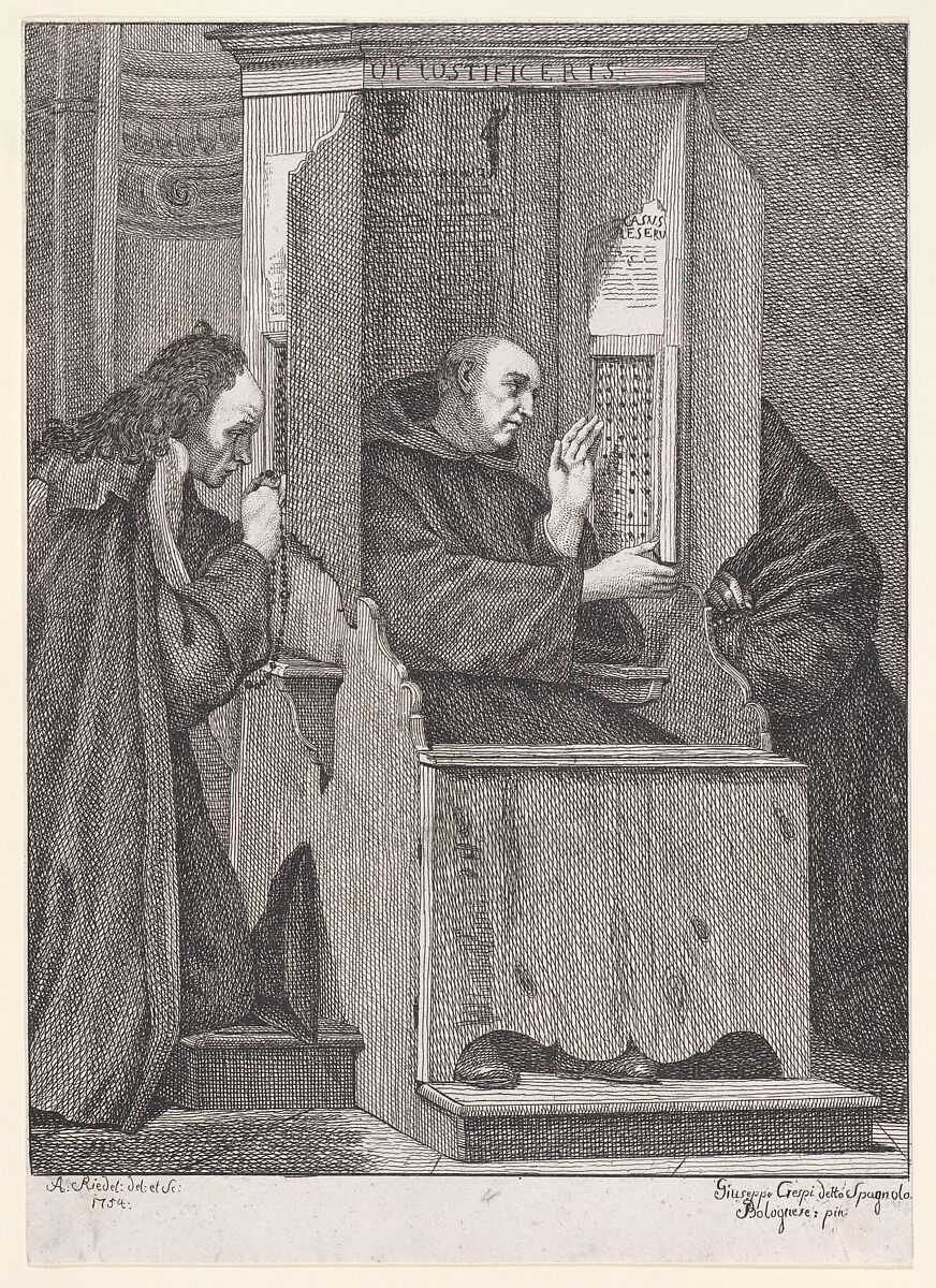 Confession, from "The Seven Sacraments", Johann Anton Riedel (Swiss, 1736–1816), Etching 