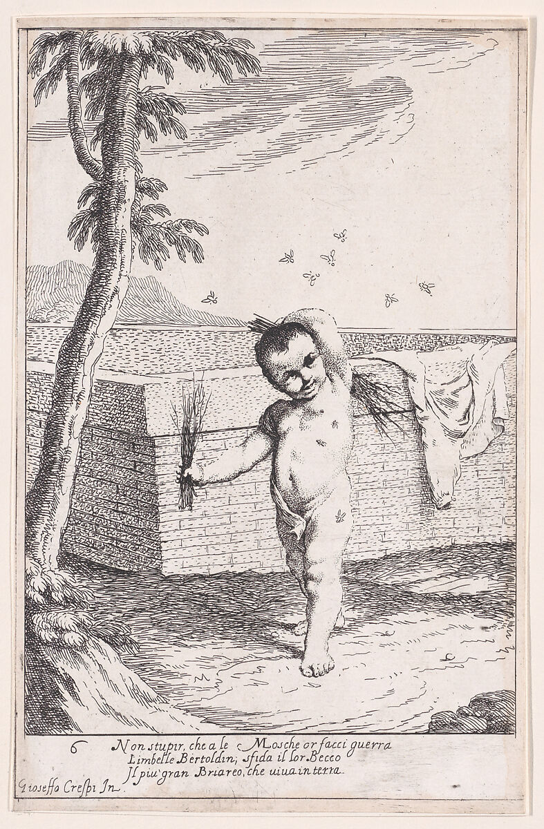 Plate 12: Bertoldino whipping himself to kill flies, from "Bertoldo, Bertoldino, and Cacasenno", Giuseppe Maria Crespi (Italian, Bologna 1665–1747 Bologna), Etching 