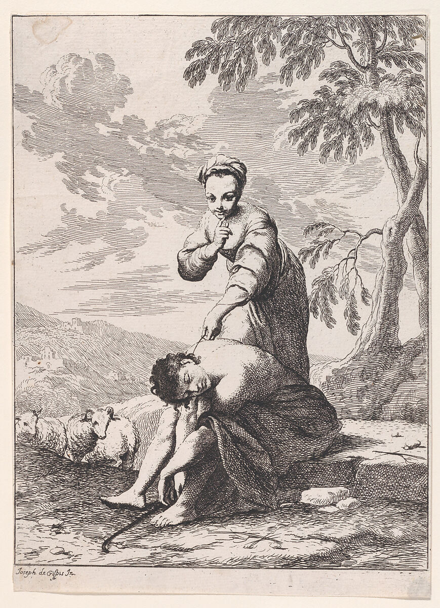 A young girl with a sleeping shepherd, Giuseppe Maria Crespi (Italian, Bologna 1665–1747 Bologna), Etching 