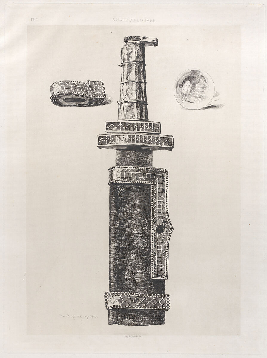 Sword of Childeric and Chrystal Globe Found in His Grave at Tournay, 5th century, Jules-Ferdinand Jacquemart (French, Paris 1837–1880 Paris), Etching 