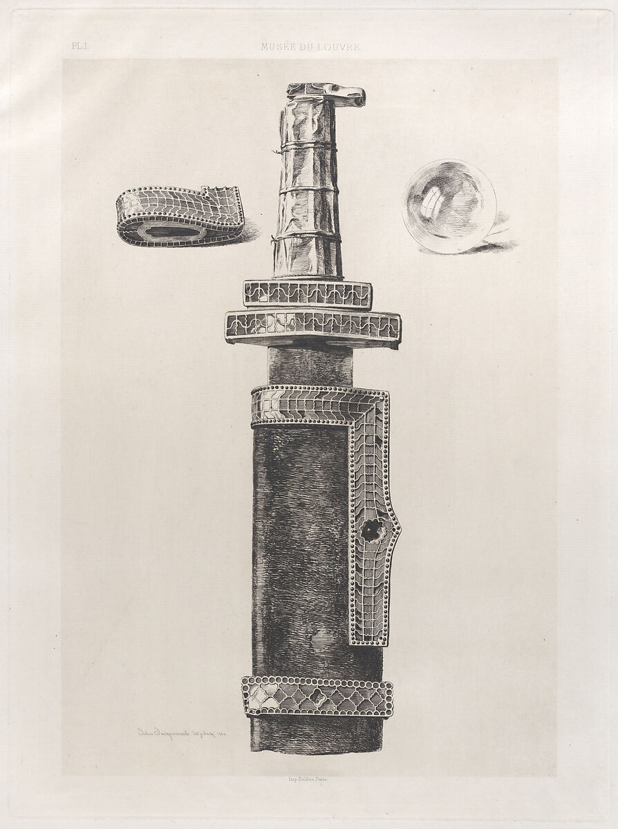 Sword of Childeric and Chrystal Globe Found in His Grave at Tournay, 5th century, Jules-Ferdinand Jacquemart (French, Paris 1837–1880 Paris), Etching