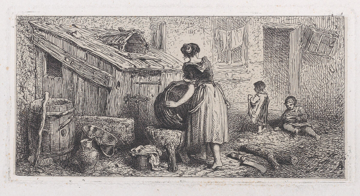 Washer Woman, Charles Jacque (French, Paris 1813–1894 Paris), Etching 