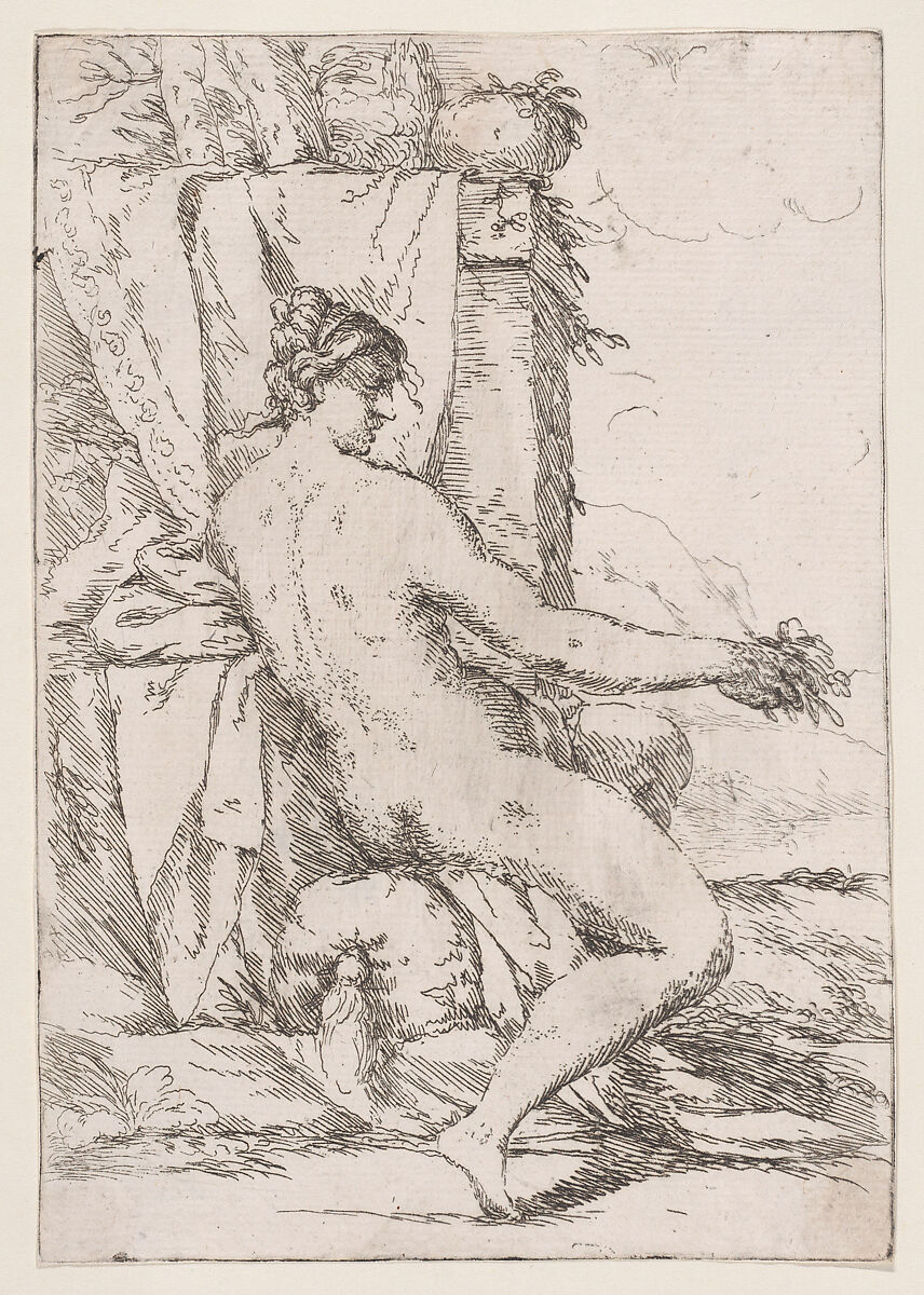 Seated woman facing right, Giuseppe Diamantini (Italian, Fossombrone 1621–1705 Fossombrone), Etching 