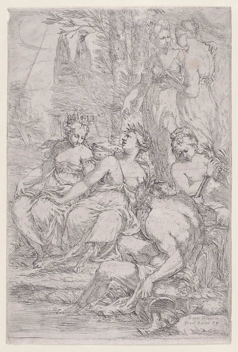 Five muses and a seated river god, Giuseppe Diamantini (Italian, Fossombrone 1621–1705 Fossombrone), Etching 