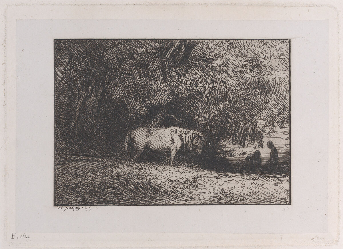 Horse Under a Tree Branch, Charles Jacque (French, Paris 1813–1894 Paris), Etching 