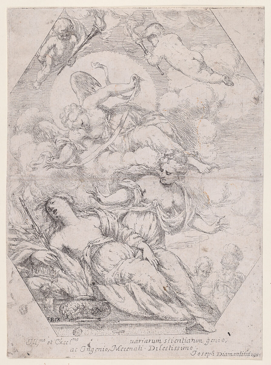 Dido on the Funeral Pyre, Giuseppe Diamantini (Italian, Fossombrone 1621–1705 Fossombrone), Etching; second state of two 