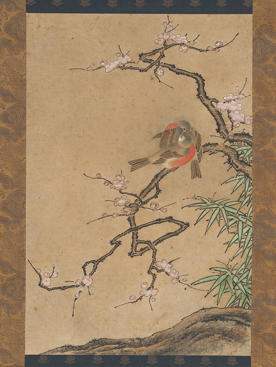 Birds and Flowers, Traditionally attributed to Kano Motonobu (Japanese, 1477–1559), Set of three hanging scrolls; ink and color on paper, Japan