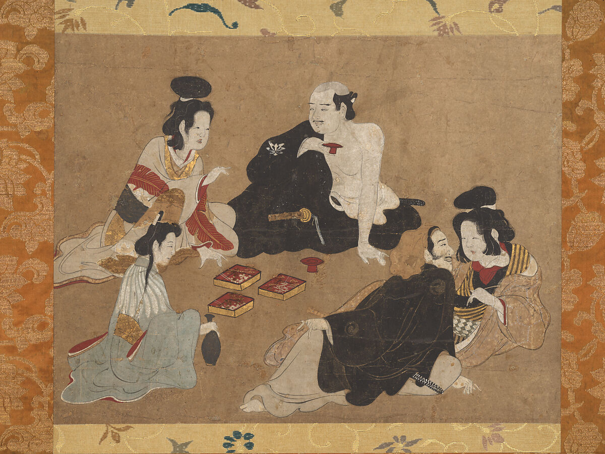 People Partying, Unidentified Artist, Hanging scroll; ink and color on paper, Japan 