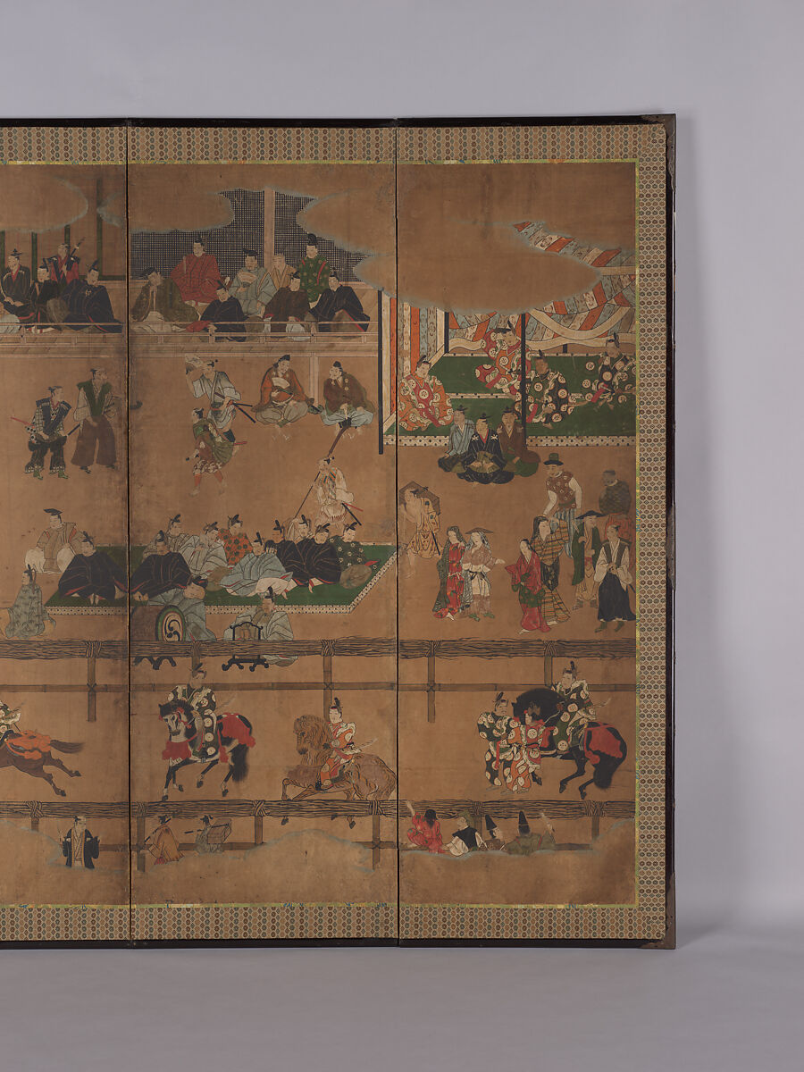 Horse Race at the Kamo Shrine, Unidentified Artist, Six-panel folding screen; ink, color, silver, and gold leaf on paper, Japan
