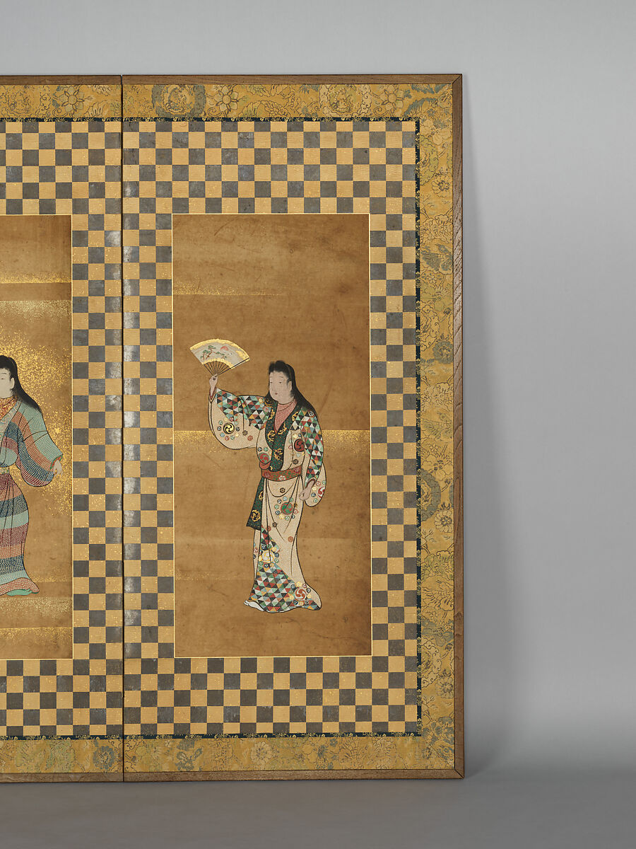 Screen of Two Dancers (Bugi zu byōbu), Unidentified Artist, Two-panel folding screen; ink, color, and gold on paper, Japan