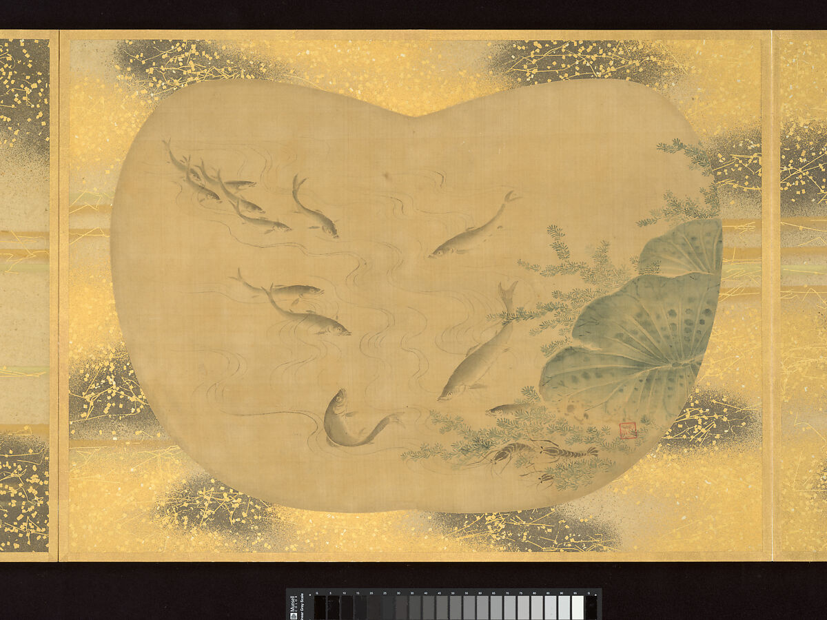 Album of Fan-Shaped Paintings of Figures, Birds and Flowers, Kano Tsunenobu (Japanese, 1636–1713), Album of twelve double leaves; ink and color on silk, Japan