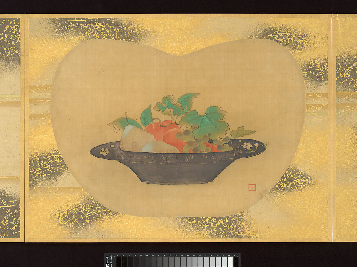 Album of Fan-Shaped Paintings of Figures, Birds and Flowers, Kano Tsunenobu (Japanese, 1636–1713), Album of twelve double leaves; ink and color on silk, Japan