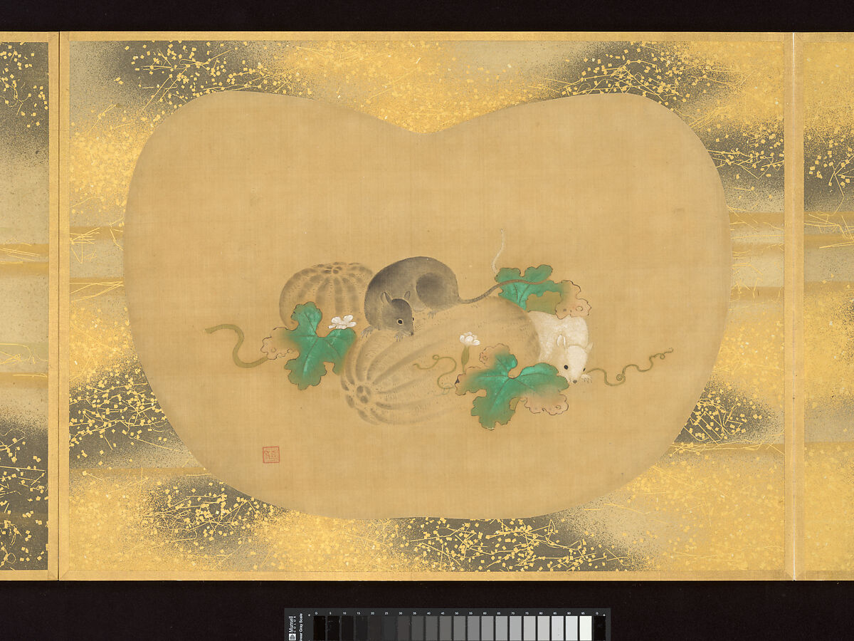 Album of Fan-Shaped Paintings of Figures, Birds and Flowers, Kano Tsunenobu (Japanese, 1636–1713), Album of twelve double leaves; ink and color on silk, Japan