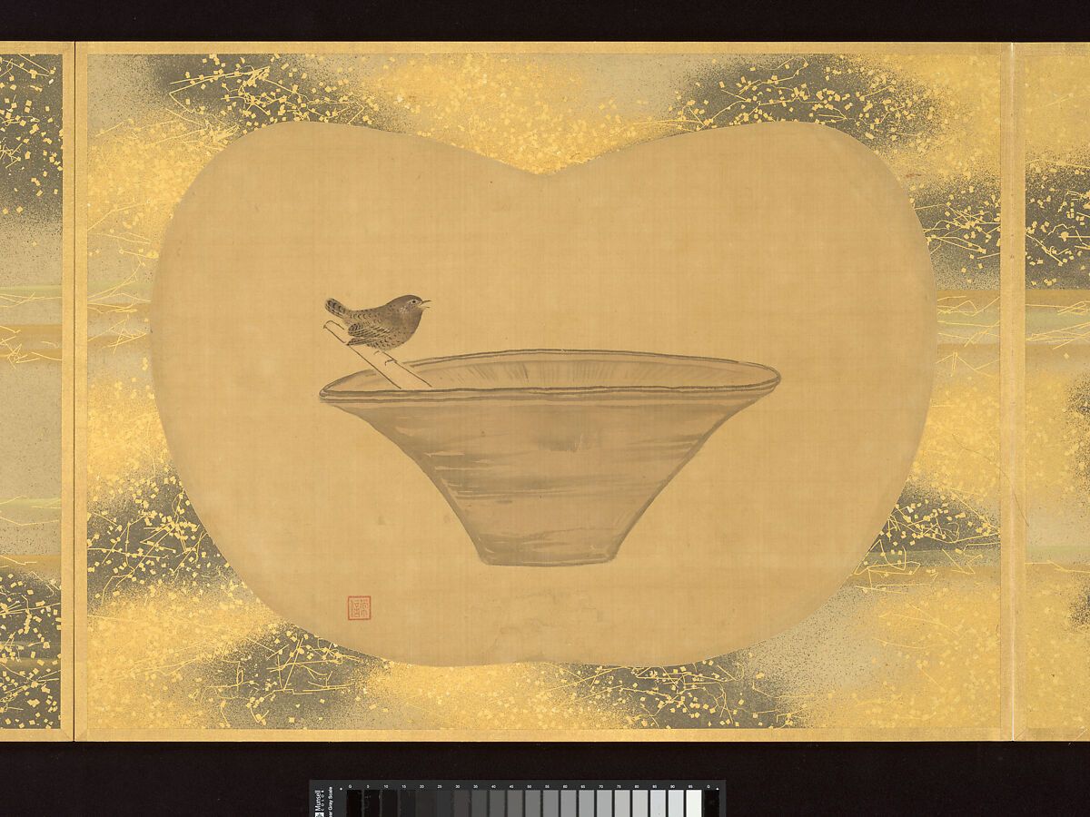 Album of Fan-Shaped Paintings of Figures, Birds and Flowers, Kano Tsunenobu (Japanese, 1636–1713), Album of twelve double leaves; ink and color on silk, Japan