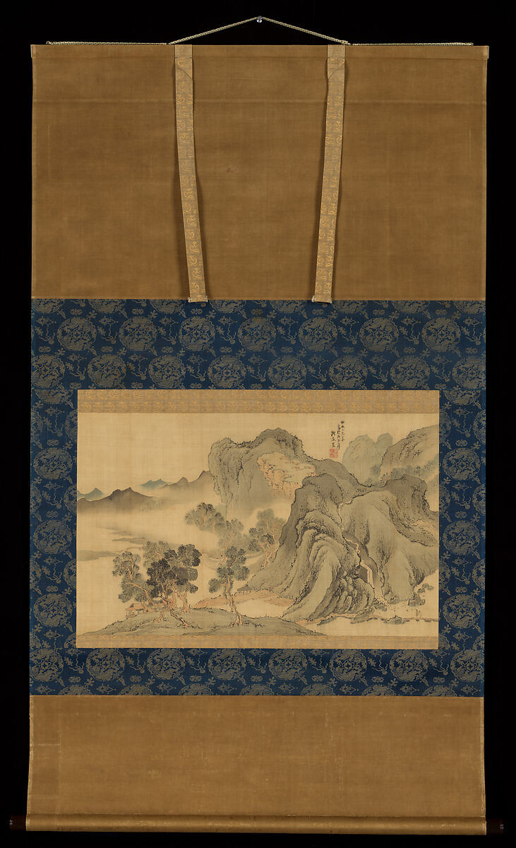 Landscape in Light Colors, Yosa Buson (Japanese, 1716–1783), Hanging scroll; ink and color on silk, Japan