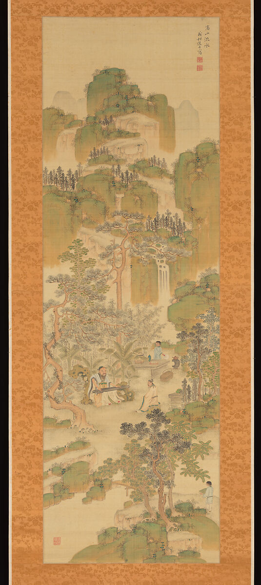 High Mountains, Flowing Water: Yu Boya and Zhong Ziqi, Okura Ryūzan (Japanese, 1785–1850), Hanging scroll; ink and color on silk, Japan 