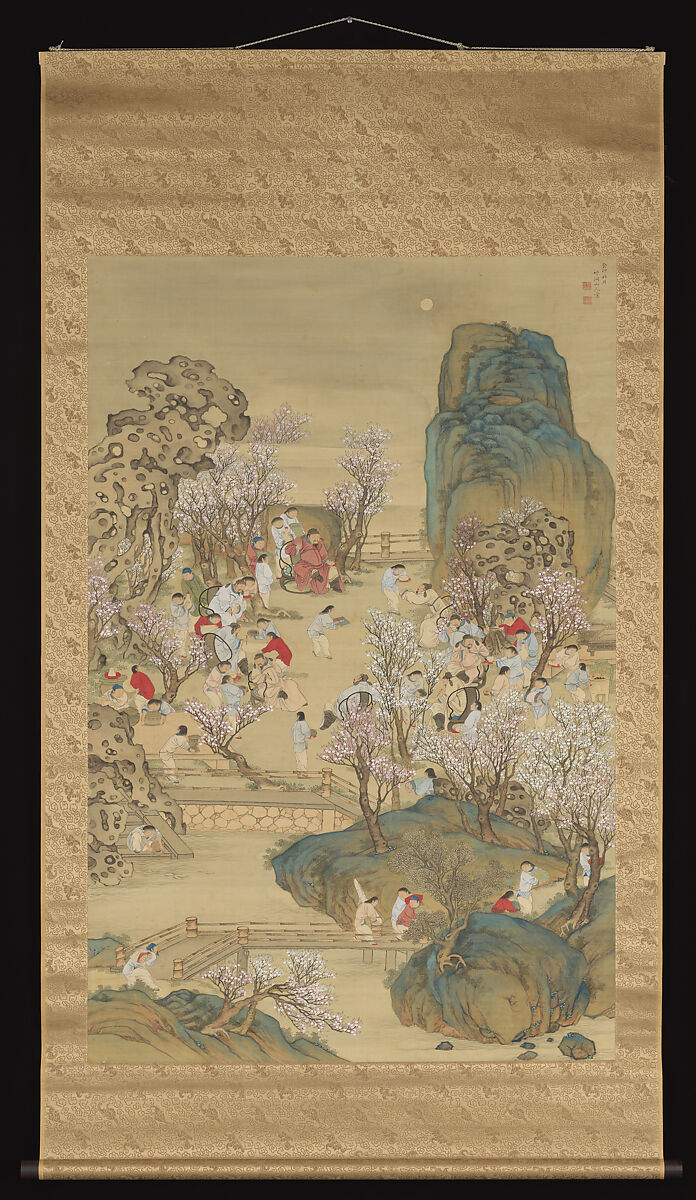 Fragrant Garden under a Hazy Moon, Nakabayashi Chikutō (Japanese, 1776–1853), Hanging scroll; ink and color on silk, Japan