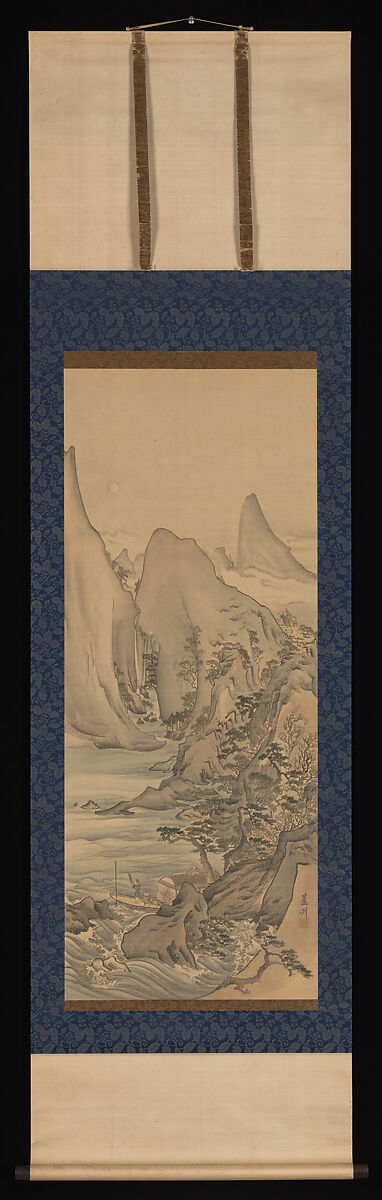 Boat under the Moon, Nagasawa Roshū 長澤蘆洲 (Japanese, 1767–1847), Hanging scroll; ink and color on silk, Japan