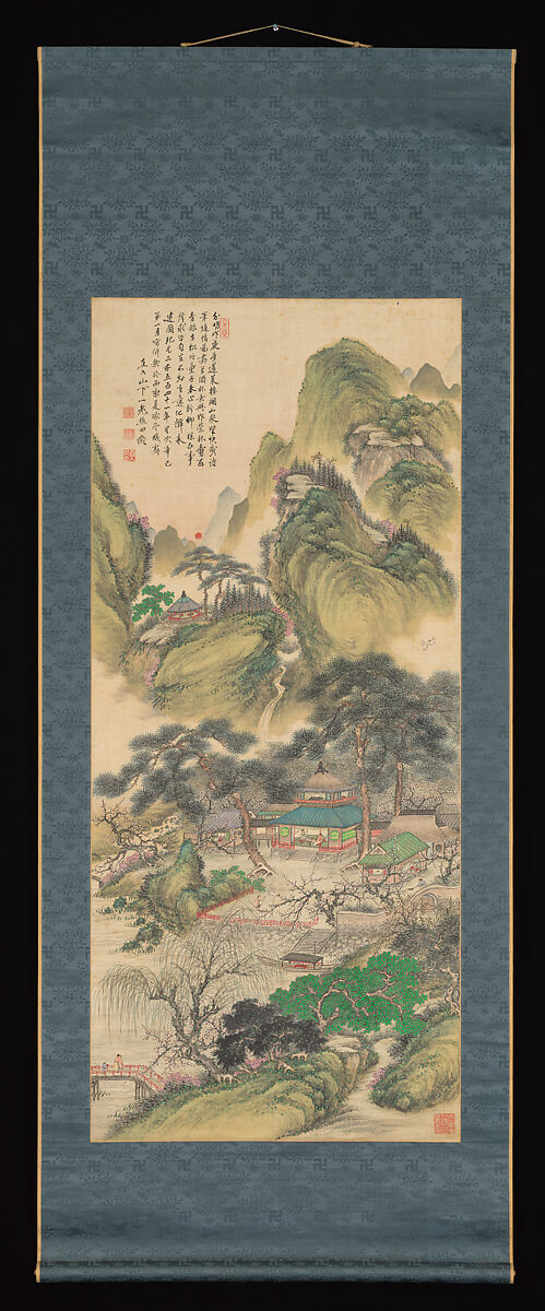 Spring Sunrise at Mount Penglai, Tanomura Chokunyū (Japanese, 1814–1907), Hanging scroll; ink and color on silk, Japan