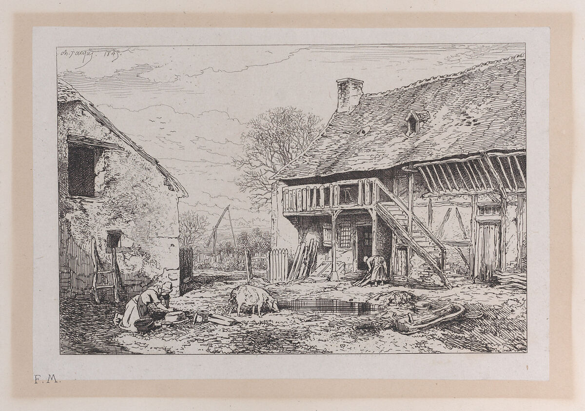 Landscape of a Peasant's Yard, Charles Jacque (French, Paris 1813–1894 Paris), Etching 