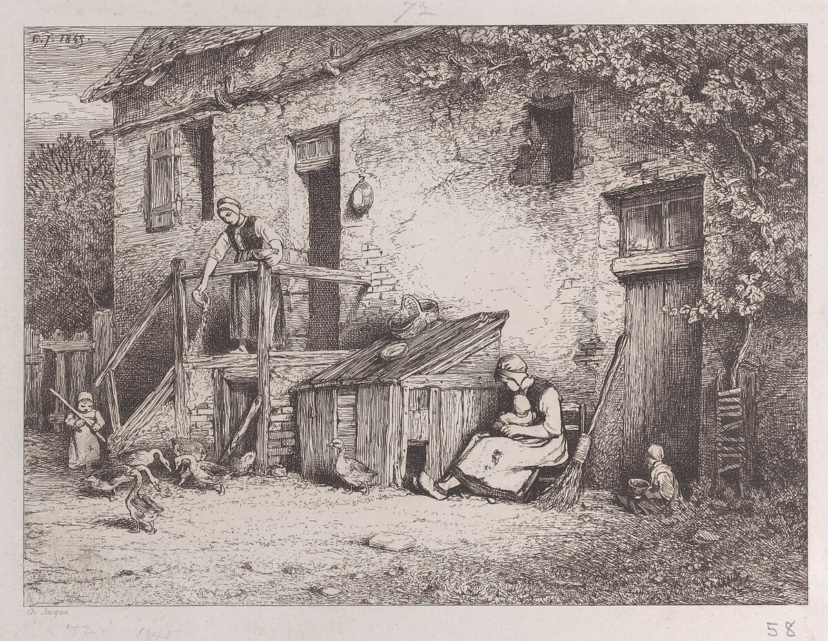 In Front of the House, Charles Jacque (French, Paris 1813–1894 Paris), Etching 