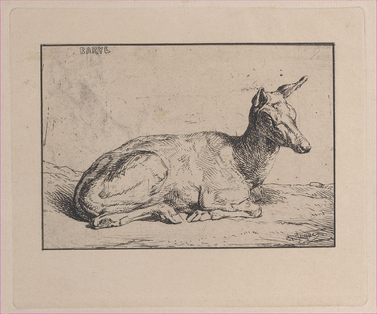 A Doe, after Barye, Charles Jacque (French, Paris 1813–1894 Paris), Etching 