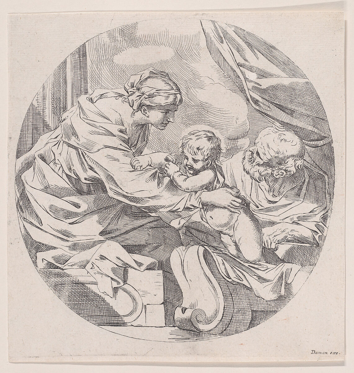 The Holy Family, in a circle, Anonymous, Italian, 17th century, Etching 