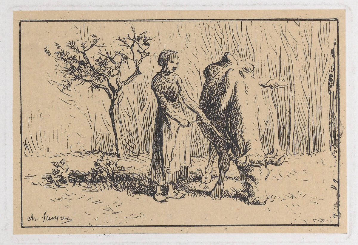 Grazing Cow, Charles Jacque (French, Paris 1813–1894 Paris), Etching 