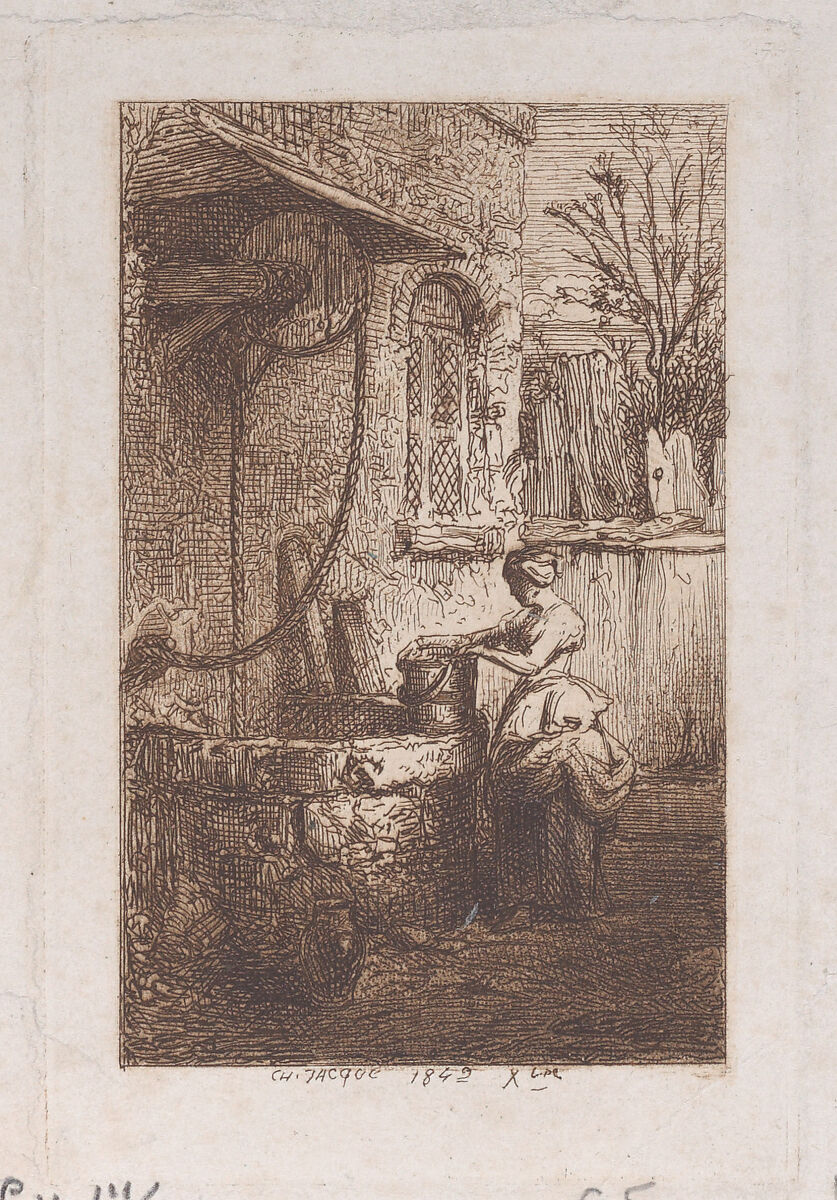 Woman at a Well, Charles Jacque (French, Paris 1813–1894 Paris), Etching 