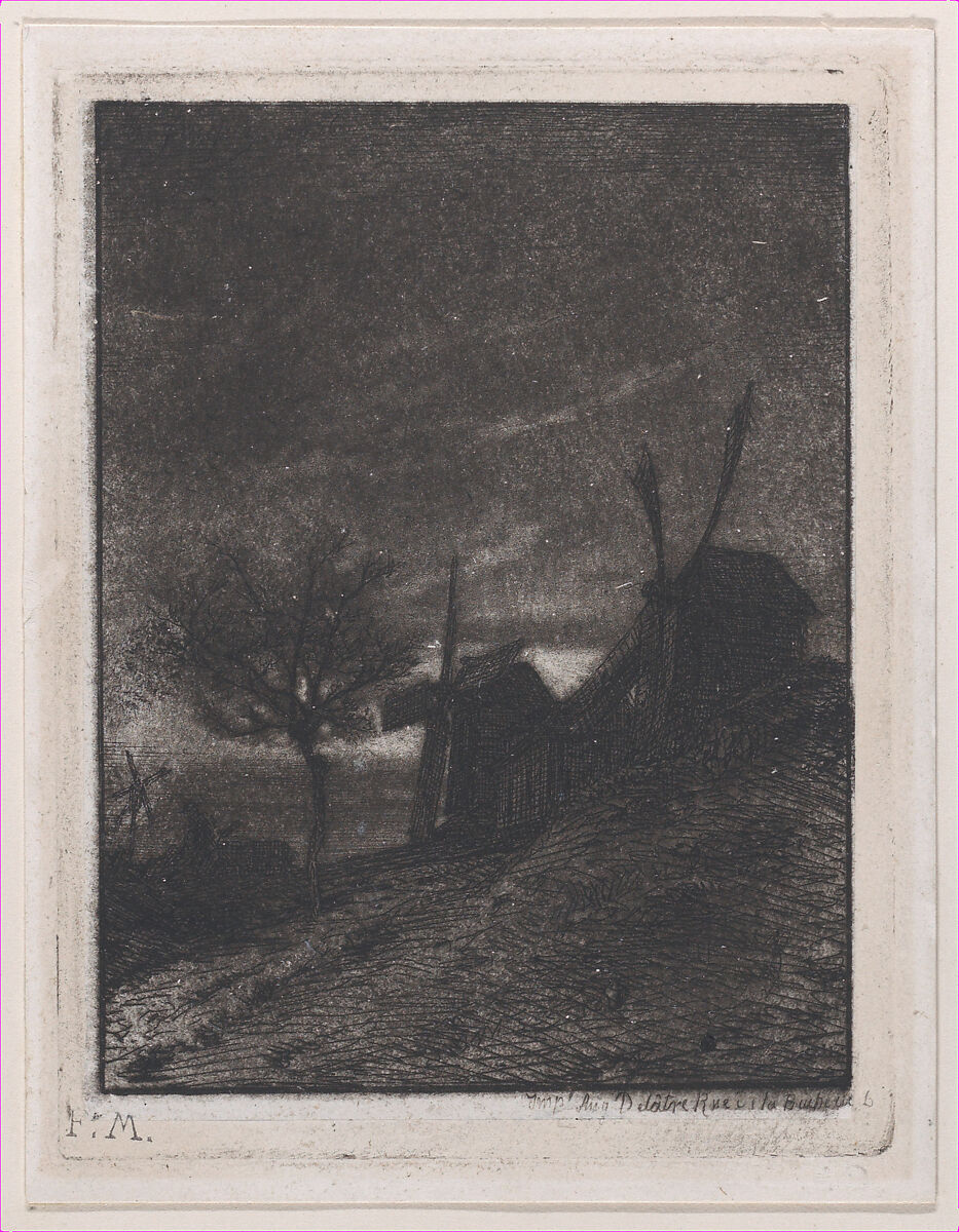 Mills at Montmartre, Charles Jacque (French, Paris 1813–1894 Paris), Etching 