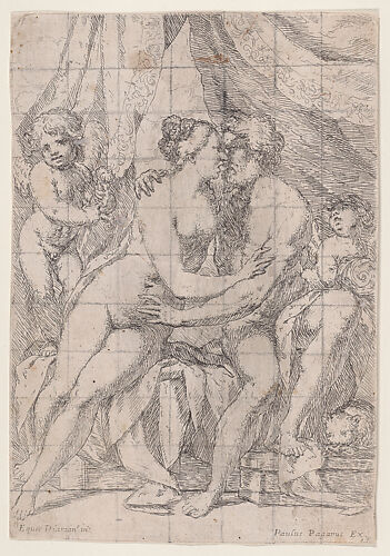 Venus and Mars embracing with a putto to either side