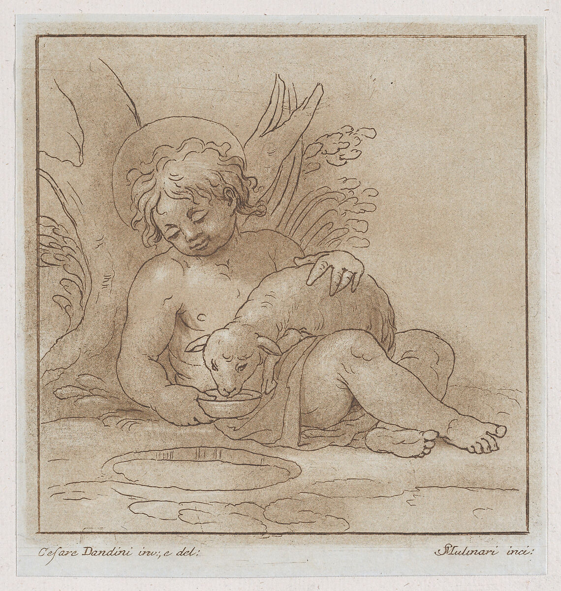 Saint John the Baptist with a lamb, Stefano Mulinari (Italian, Florence ca. 1741–90), Etching 