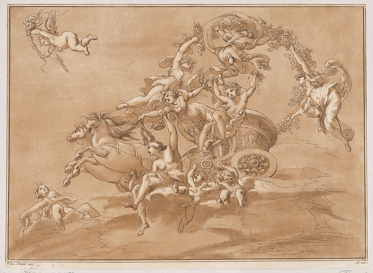 A goddess in a chariot, Andrea Scacciati (Italian, 1725–1771), Etching 