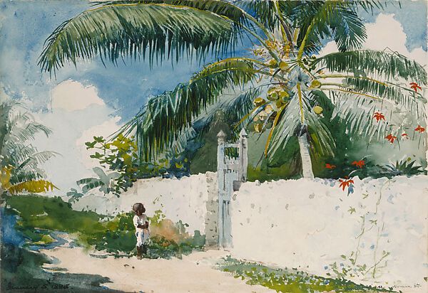 A Garden in Nassau, Winslow Homer (American, Boston, Massachusetts 1836–1910 Prouts Neck, Maine), Watercolor, gouache, and graphite on wove paper, American 