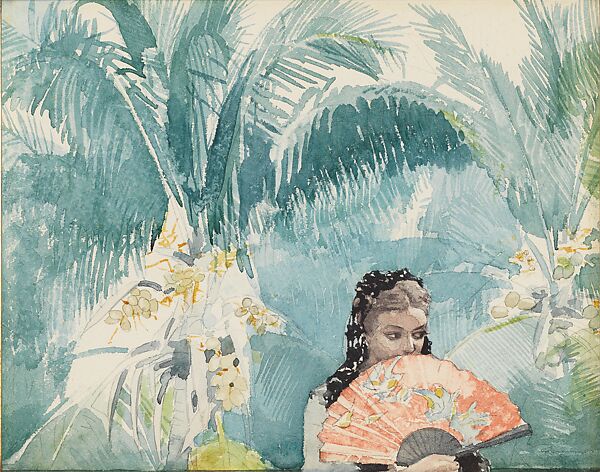 Lady of Santiago (Spanish Girl with a Fan), Winslow Homer  American, Watercolor on paper, American