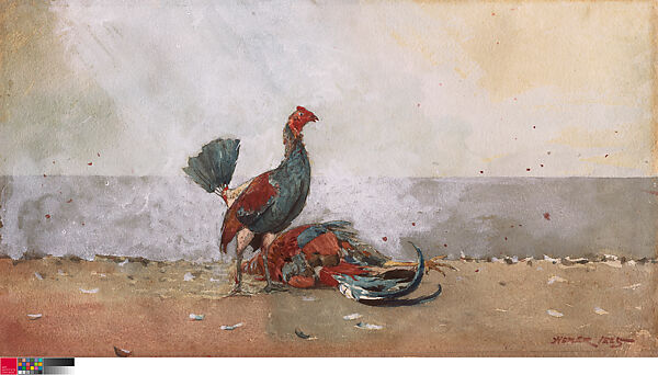 The Cock Fight, Winslow Homer (American, Boston, Massachusetts 1836–1910 Prouts Neck, Maine), Watercolor and graphite on wove paper, American 
