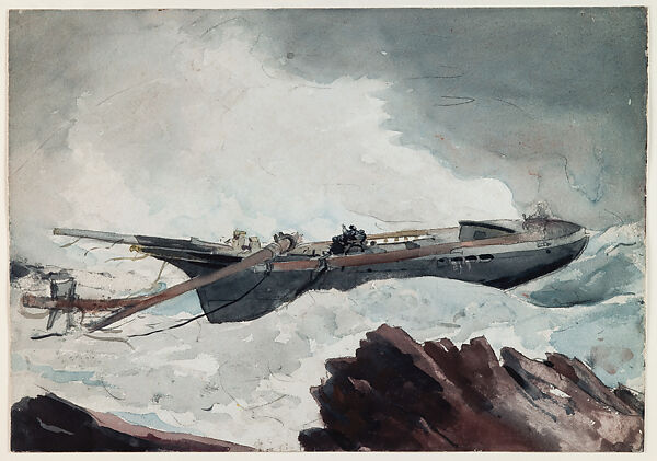 The Wrecked Schooner, Winslow Homer  American, Watercolor and charcoal on paper, American