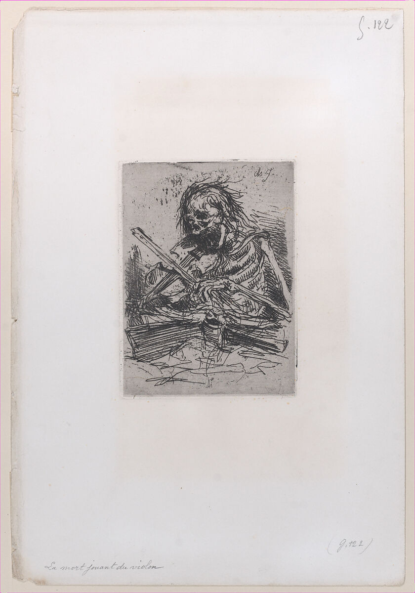 Death Playing the Violin, Charles Jacque (French, Paris 1813–1894 Paris), Etching 