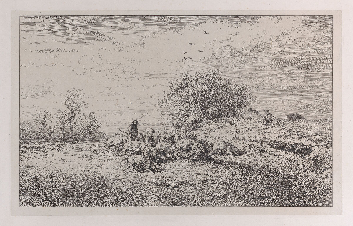 The Truffle Hunter, Charles Jacque (French, Paris 1813–1894 Paris), Etching 