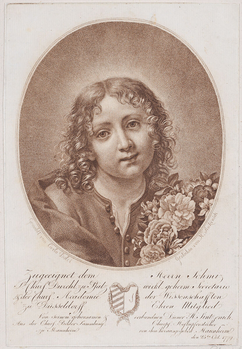 Head of the young Christ, Heinrich Sintzenich (German, Mannheim 1752–1812 Munich), Etching printed in brown ink 