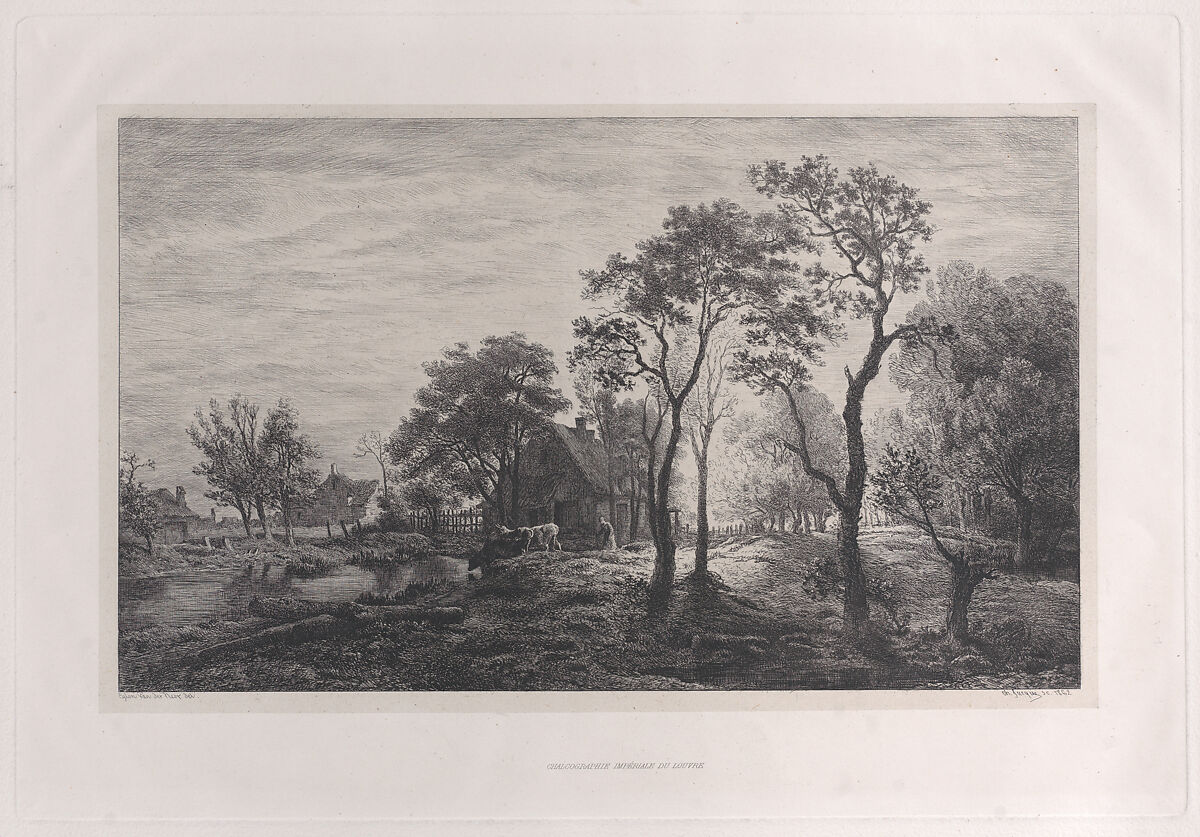 Landscape, after a sketch by Eglon van der Neer, Charles Jacque (French, Paris 1813–1894 Paris), Etching 