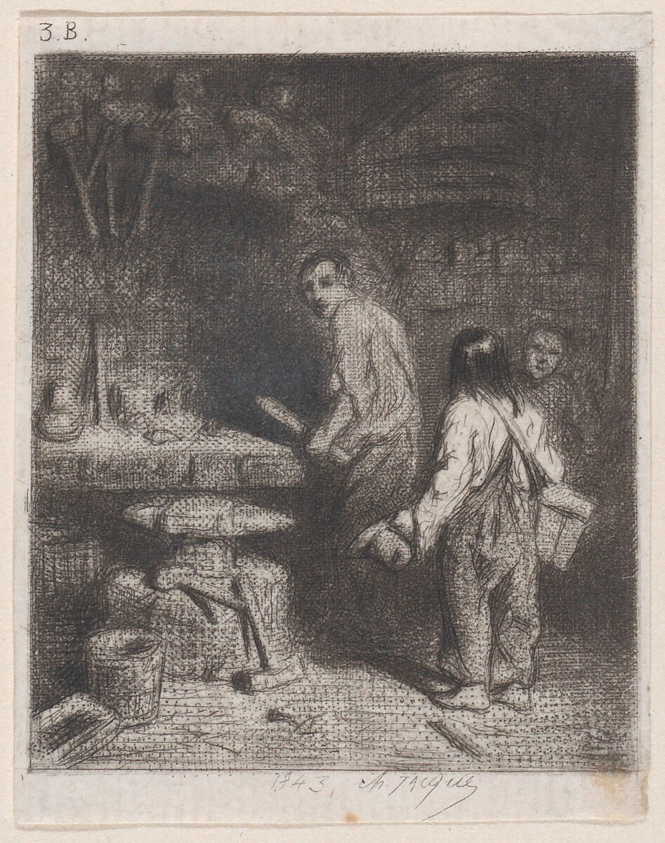 The Little Blacksmith, Charles Jacque (French, Paris 1813–1894 Paris), Dry Point, fourth state of four (Guiffrey) 