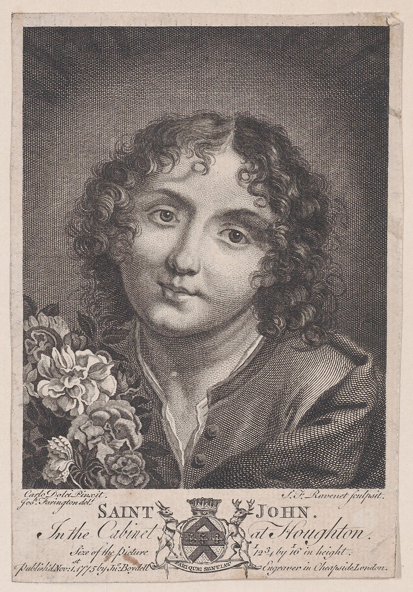 Saint John the Baptist with flowers, Simon-François Ravenet (1748–1814), Engraving 