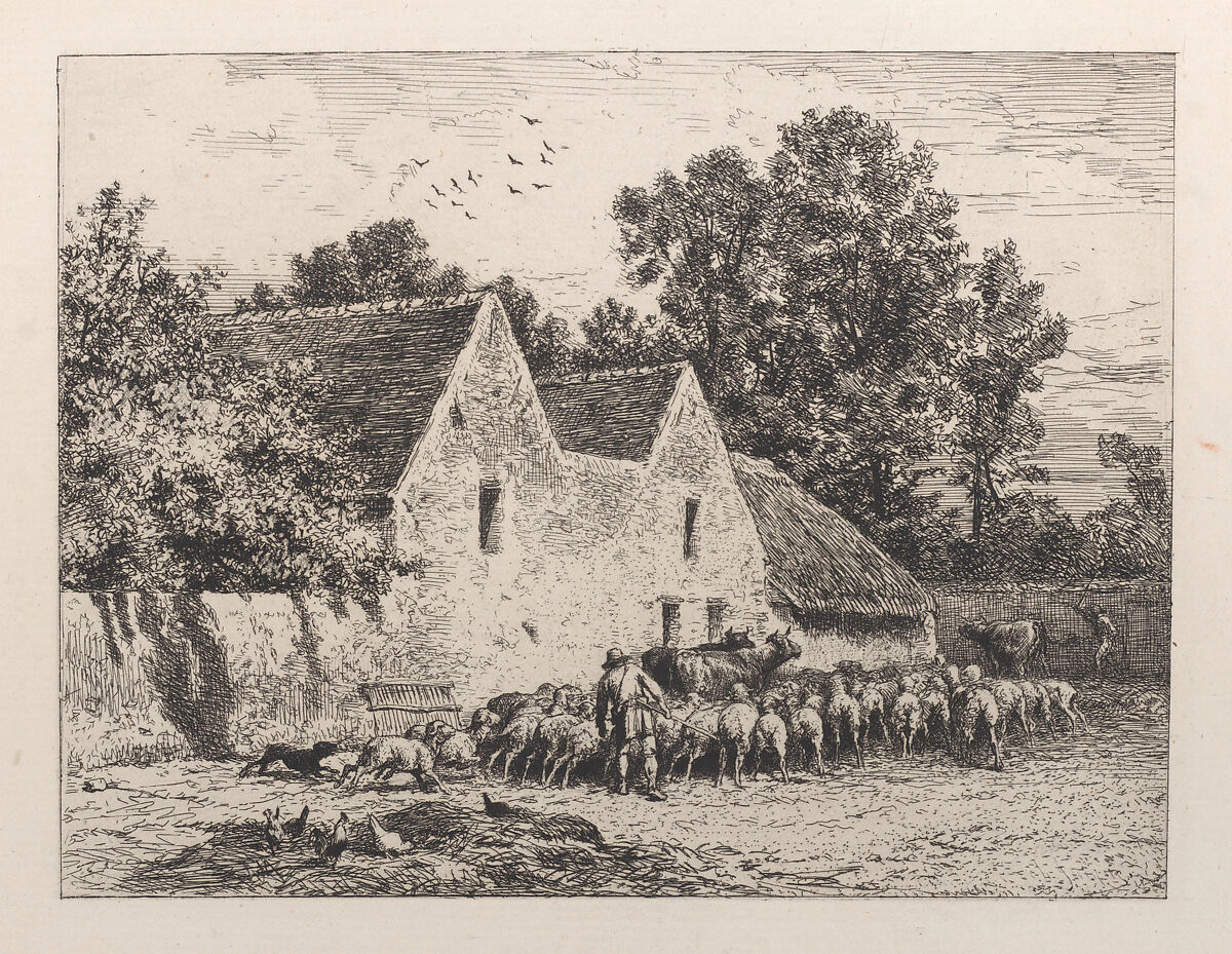 A Farm, Charles Jacque (French, Paris 1813–1894 Paris), Etching 